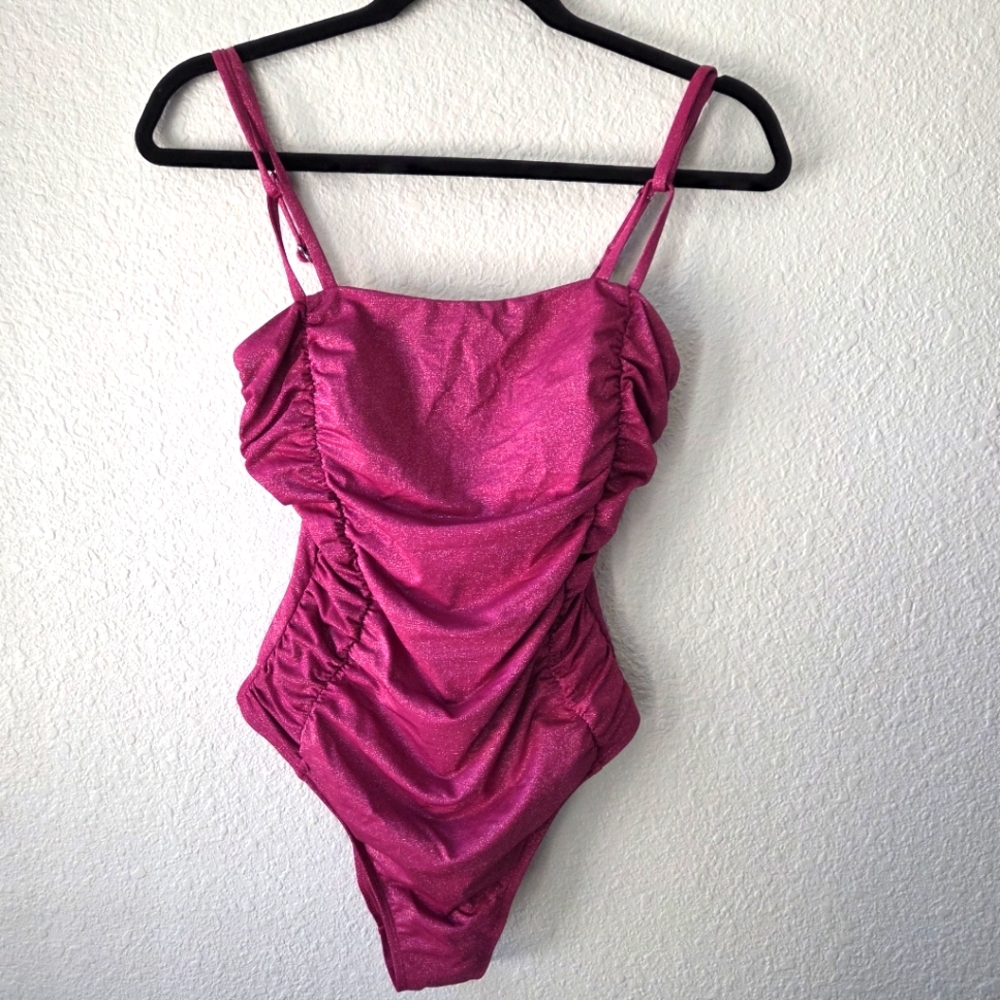Cupshe Shirred Lurex Shimmery Tummy Control One Piece Swimsuit Sz Medium